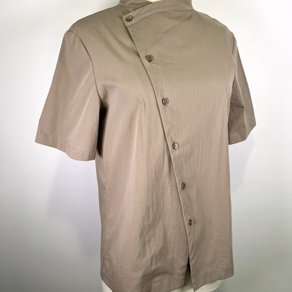 Zara Asymmetrical Button Shirt Taupe Short Sleeve Women’s Small NWT Minimalist - Picture 4 of 10